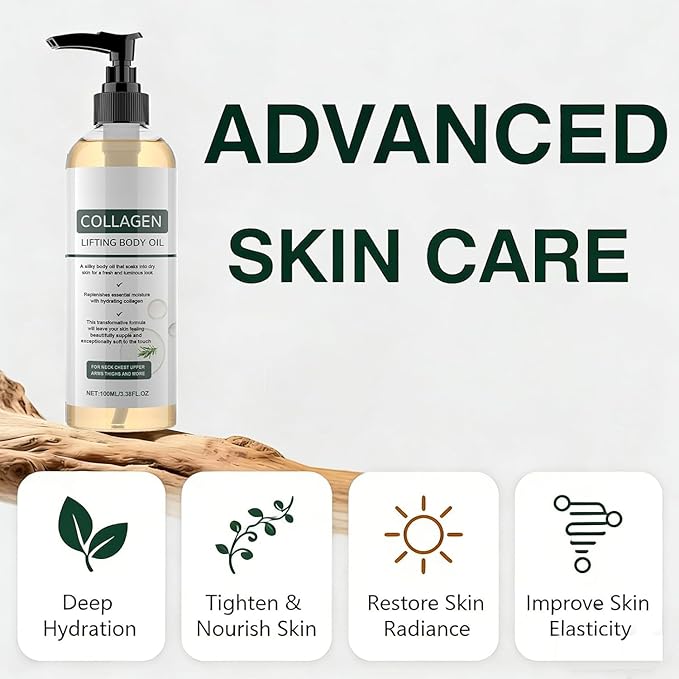 Collagen Lifting Body Oil after Shower, 2PCS Hydrating Collagen Oil, Moisturizing Anti Aging Silk Body Oils for Women & Men, Smooth & Anti Wrinkles, Lightweight Non-Greasy, 6.76 fl.oz