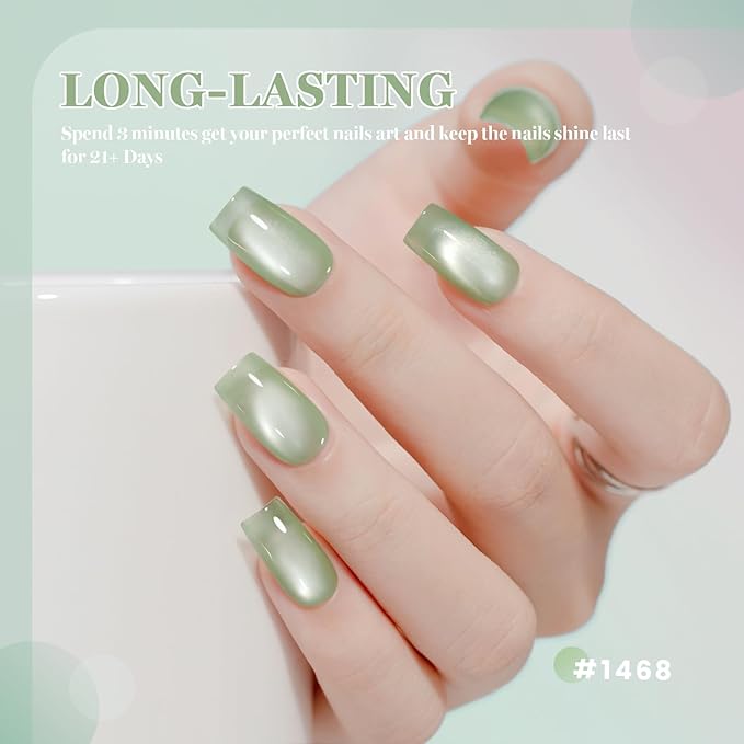 RARJSM Sheer Pastel Glaze Glassy Ceramic Cat Eye Gel Nail Polish Set 6Pcs Light Green Mint Sky Blue Nude Rosy Pink Lavender Mauve Moonlight Shimmer Cateye Gelpolish with Magnetic Stick Curing Require