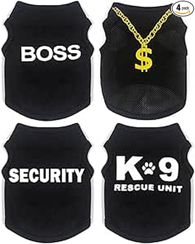 4 Pack Chihuahua Clothes Dog Clothes for Small Dog Black Puppy Clothes Soft K9 Security Pattern Dog Shirt Summer Autumn Pet Clothing (X-Small)