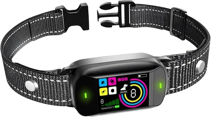 Dog Bark Collar with Smart Vibration, Color Screen Display, Reflective Nylon Strap, Adjustable Sensitivity, Waterproof, for Small Dogs, Soft Textile Fit, Easy Daily Training