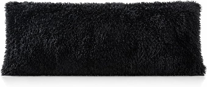REAFORT Long Hair Faux Fur Body Pillow Cover 21"x54", Hidden Zipper (Black) | Ultra-soft long hair faux fur with a hidden zipper offers luxurious comfort and is machine washable for easy care.