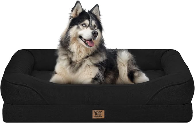 Orthopedic Washable XXL Dog Bed for Extra Large Dogs | Egg Crate Foam, 4-Sided Bolster Support, Waterproof Liner, Non-Slip Bottom, Removable Bolster Cover, 45 x 35 Inch