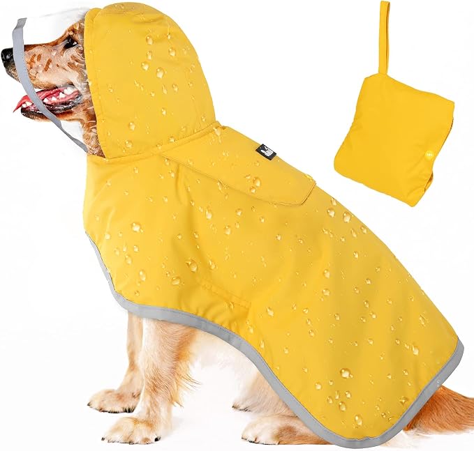 Lukovee Dog Raincoat, Waterproof Rain Jacket, Clear Hood & Reflective Rim | Easy On Off Adjustable Straps, Leash Hole, Soft Mesh Lining, Storage Pocket, Poncho for Small Medium Large Dogs (Yellow, 3XL)