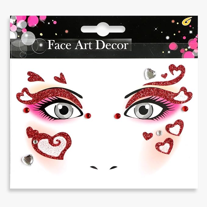 Valentine Face Gems Face Jewels Stickers Red Love Heart Lip Self Adhesive Eye Body Face Nail Hair Crystal Rhinestones for Makeup Festival Glitter Face Art Decor 2Sheets (style4)
