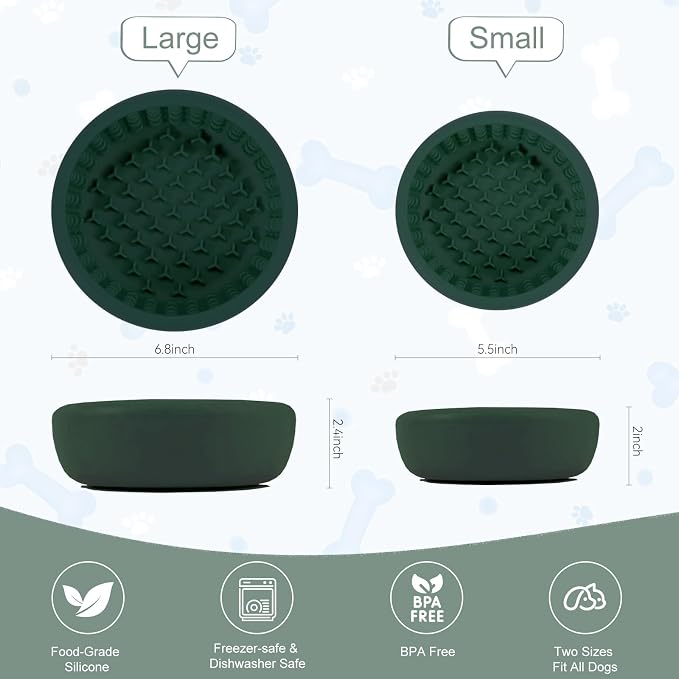 Dog Lick Bowl, Anxiety Relief Slow Feeder Lick Bowls for Dogs(Green, Small)