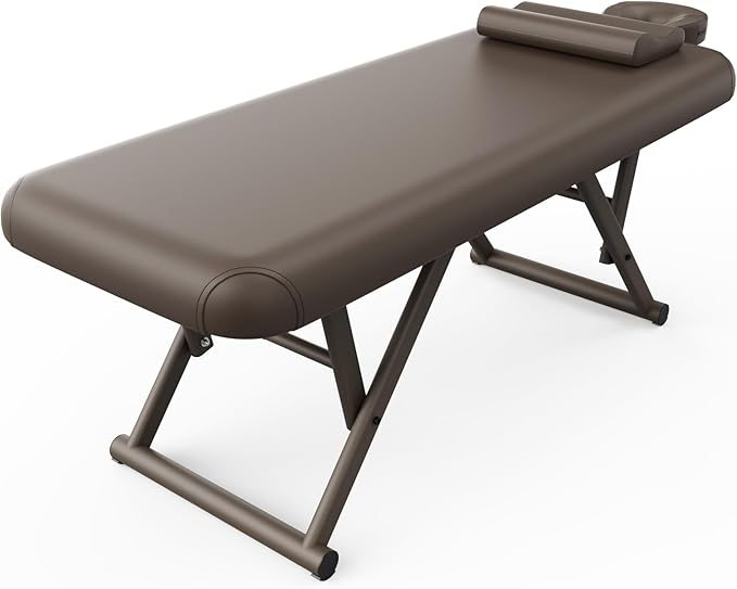 Heavy Duty Stationary Massage Table - Adjustable Massage Table With Adjustable Height & Fixed Backrest, Treatment Tables With PU Leather, C-Shaped Pillow and Sturdy Metal Frame Support Up to 1000LBS
