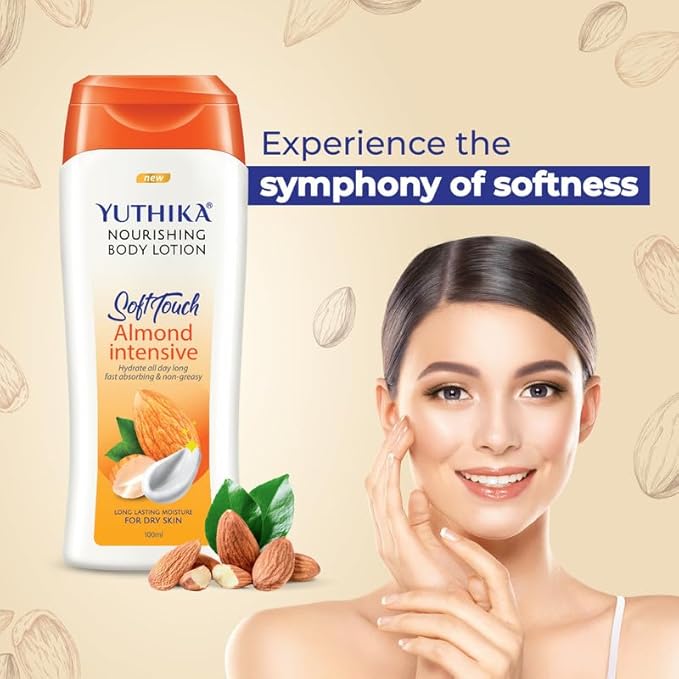 Yuthika Almond Soft Touch Body Lotion for Women & Men, Hydrating, Non-Greasy Moisturizer for Soft, Smooth Skin, All Skin Types (100ml)