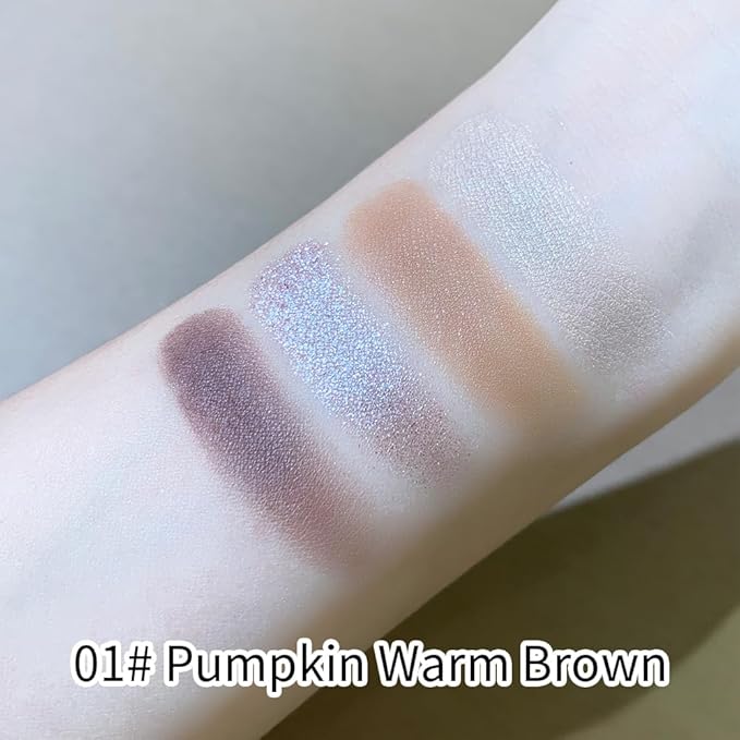 Nude Eyeshadow Palette 4 Colors, Warm Pumpkin Brown Matte & Shimmer Neutral Shades, Highly Pigmented Blendable Long-Lasting Powder, Smooth No-Fallout Daily Eye Makeup Palette and Natural Looks-B1