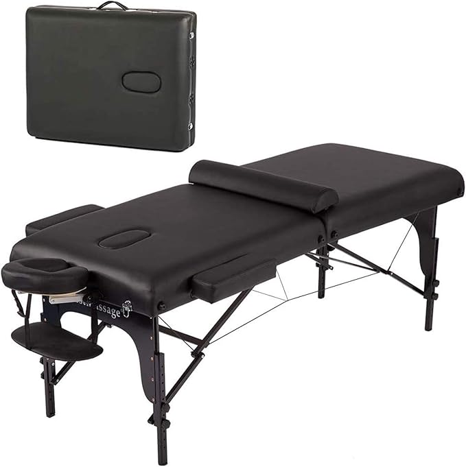 BestMassage Massage Bed Portable Massage Table 77" L 30" W 4" THK Lash Bed Height Adjustable 2 Folding PU Leather Spa Table with Oxford Bag for Spa Footmassage Facial CareSpa Tattoo