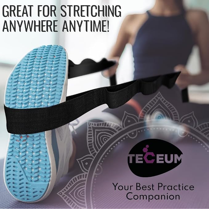 TECEUM Stretching Strap with 10 Loops for Physical Therapy & Rehab | Non-Elastic Yoga Stretch Band for Hamstring, Leg, Hip & Knee Rehab, Pilates, Flexibility & Mobility Exercises for Men & Women
