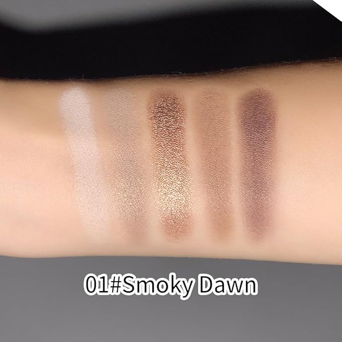 5-Color Eyeshadow Palette, Matte & Shimmer Neutral Browns, Low Saturation High Pigment, Blendable Buildable Waterproof, Smooth Skin-Friendly, 1#
