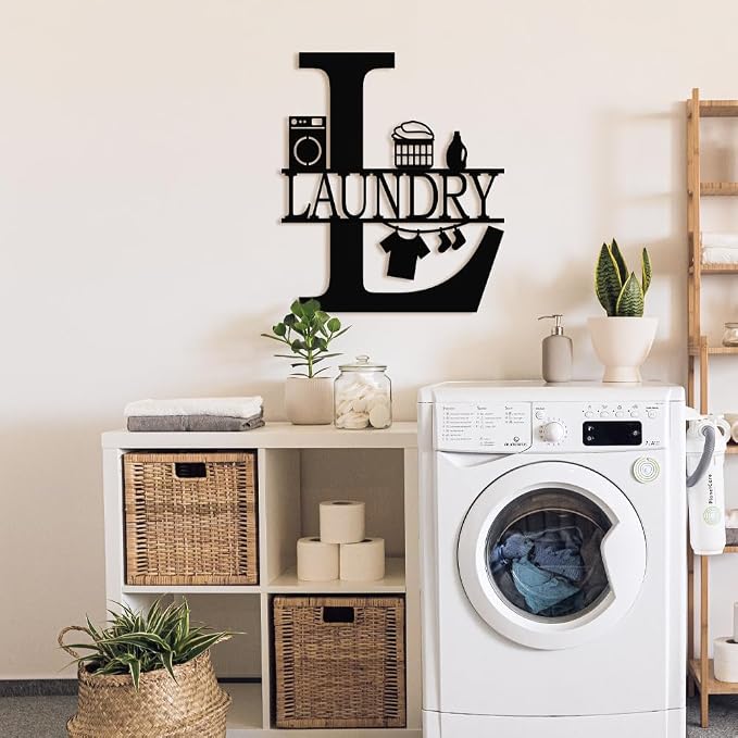 XORT Laundry Room Decor Sign, Vintage Metal Laundry Sign Wall Art for Modern Home, Kitchen, Bathroom Hanging Decoration (Black - 12 x 14 inch)
