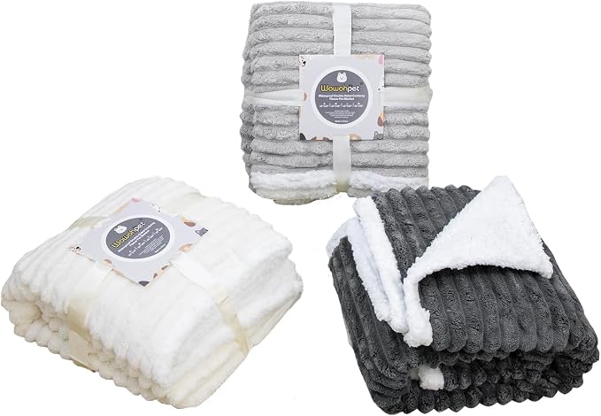 Waterproof Dog Blanket Cream 30x40 in | Soft Pet Cat Blanket Cozy Calming Sherpa Corduroy Fleece Reversible Furniture Bed Protector for Small Dogs Machine Washable