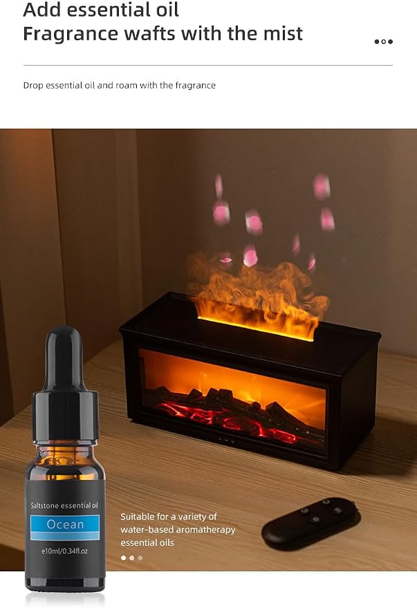 280ml Essential Oil Diffuser with 3D Flame Effect, Remote Control Aromatherapy Humidifier, 7 Color LED Lights, Ultrasonic Cool Mist for Home Bedroom Office