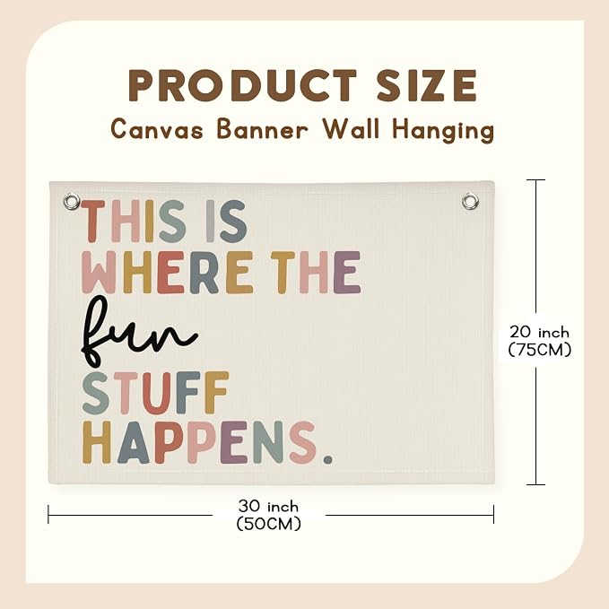 Boho Classroom Decor,Playroom Homeschool Kindergarten Door Decor，This is Where The Fun Stuff Happens, Nursery Kidroom Decor Banner Wall Hanging Flag,Classroom Must Haves Decorations，30x20,