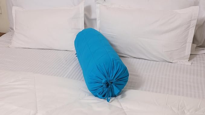 Saffron Quilted Bolster Pillow Cover Round (Turqouise Blue, 8" Diameter x 24" Long (20 cm x 60 cm))