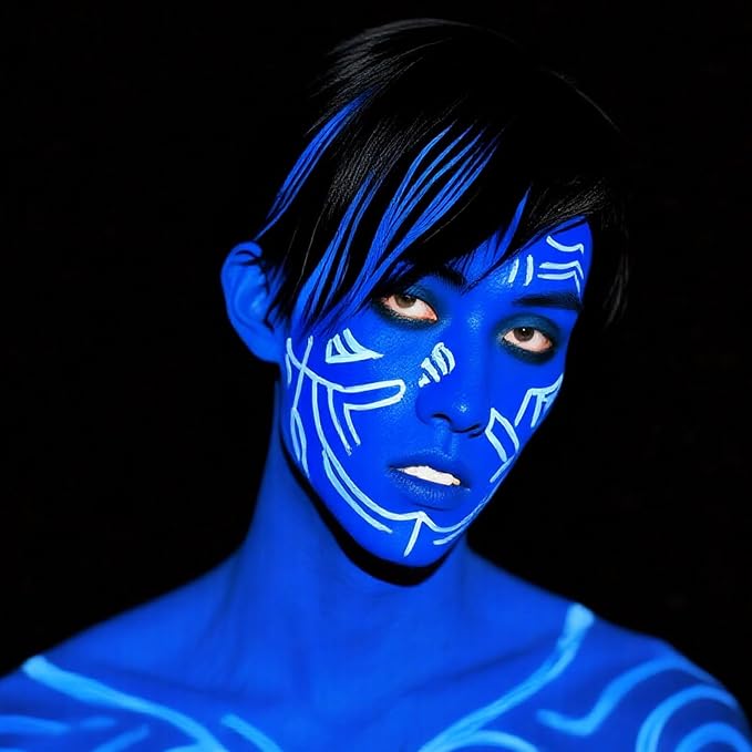 White Blue Face Paint with Sponges,1.01oz/pc Water Based Royal Blue Face Painting Kit for Avatar Smurf Mystique Cosplay Makeup,Halloween SFX Makeup Dark Blue Body Paint for Adults and Kids