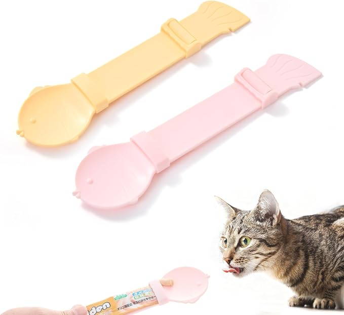 BOWERBIRD 3-in-1 Multi-Function Food Spoon & Can Opener with Squeeze Feeder Tube | Feeding Spoon for Wet Food, Cat Treats & Supplements | Cat Strip Feeder for Easy Lickable Treats (2PCS)