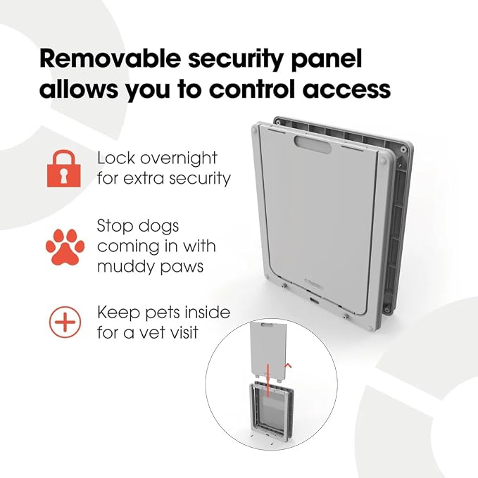 Durable Dog Mate Large Pet Door, Easy & Fast Installation, Tamper & Weather Resistant, Draught Excluder, Silent Operation - Grey