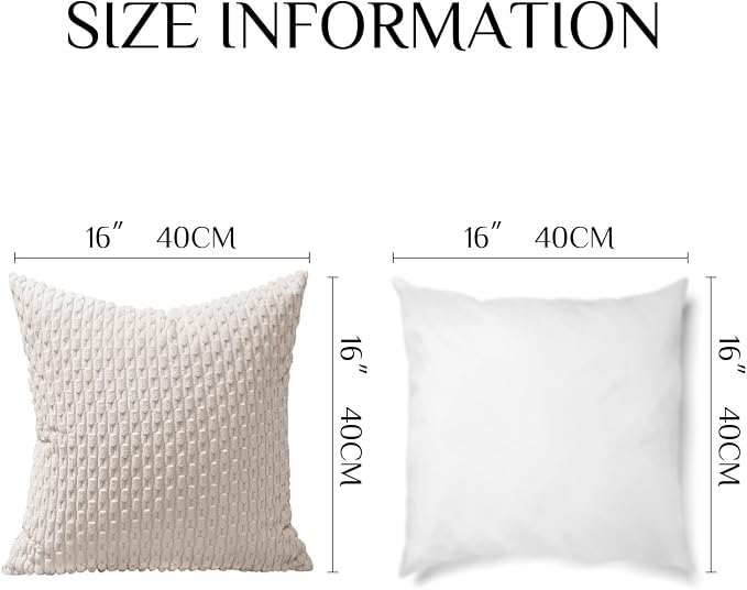 Softalker Corduroy Decorative Throw Pillow Covers 16x16, Set of 2, Beige | Soft Boho Striped Pillow Cases, Couch Fluffy Cushion Covers for Farmhouse Home Decor Bed Living Room