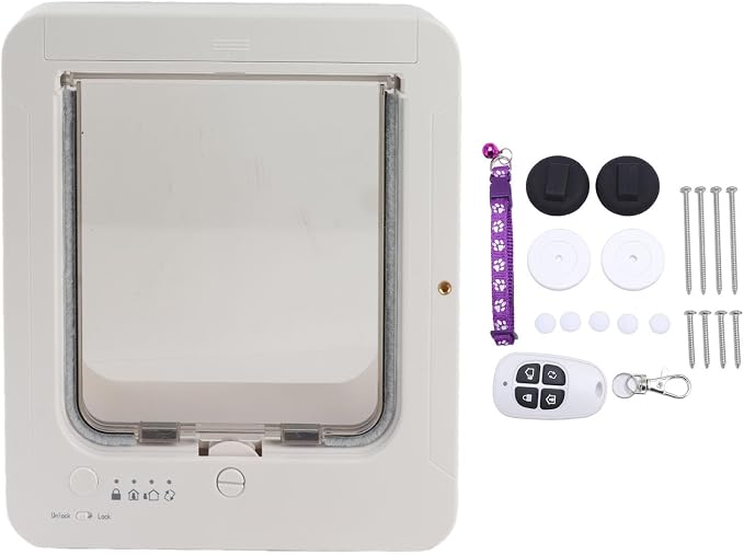 Smart Cat Door, Automatic Unlocking Weatherproof Microchip Pet Door with 210mAh Battery for Home Pet Access Control (White + Remote Control)