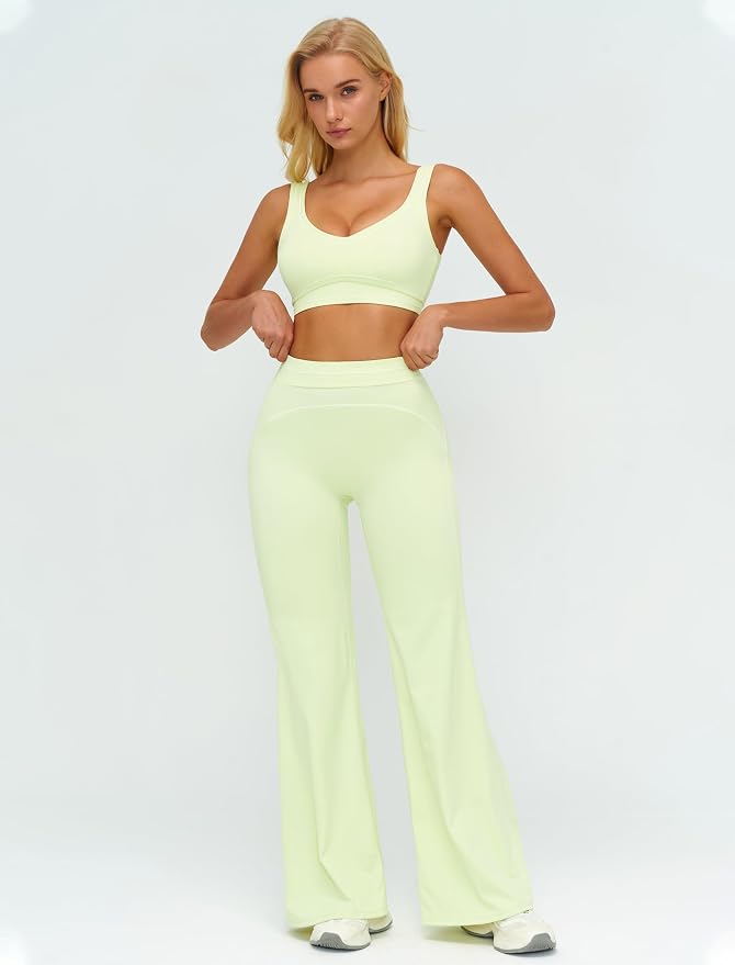 Women 2 Piece Workout U Back Color Block Sports Bra High Waist Tummy Control Active Leggings Yoga Pilates Outfits