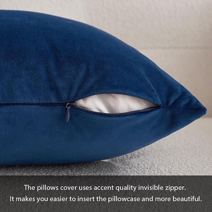 MIULEE 24x24 Inch Euro Velvet Throw Pillow Cover Set of 1 Dark Blue | Soft Luxury Decorative Throw Pillow Cover, Single Cushion Case, Home Decor for Chair Couch Sofa Bedroom Car Bed