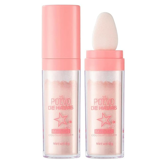 Polvo De Hadas Fairy Dust Highlight Patting Powder - Full Body Contouring and Clavicle Pearlescent Patting Powder for Face and Eye, Christmas Sparkling Body Glitter (#02 Fairy Pink)