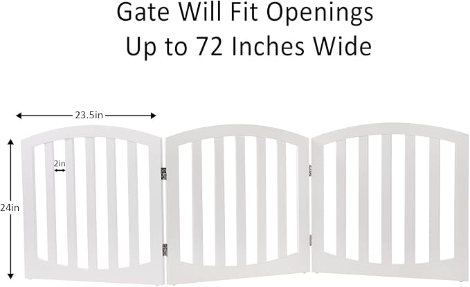 Arf pets Free Standing Wood Dog Gate, Step Over Pet Fence, 3 Panel 360° configurable,24" Tall, Foldable, Adjustable - White