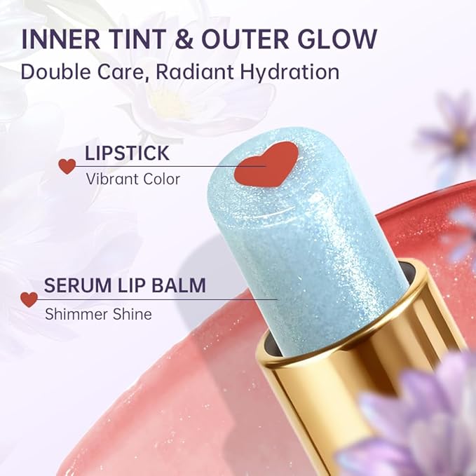 Tinted Lip Balm with Colorful Serum Core, CATKIN Cute 2-in-1 Coral Lip Balm Gloss, Moisturizing with Jojoba Oil Hyaluronic acid, Citrus Tea Flavor, Trendy Lip Care for Women & Girls - C03 Coral