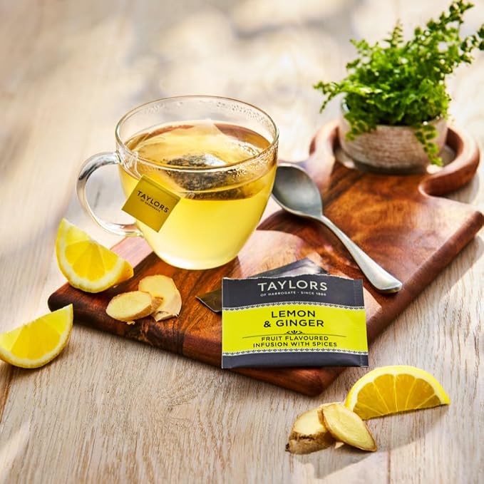 Taylors of Harrogate Lemon & Ginger, Herbal Tea, Individually Wrapped Bags, 20 Count (Pack of 1), Cleansing, Invigorating and Citrussy, Caffeine-Free, Enjoy Hot or Iced, 20 Teabags