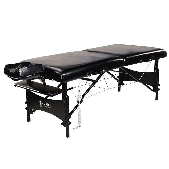 Master Massage 30” Galaxy Therma Top Lash Bed 2 Fold with Carry Case SPA Table Heigh Adjustable with Accessories (Black)
