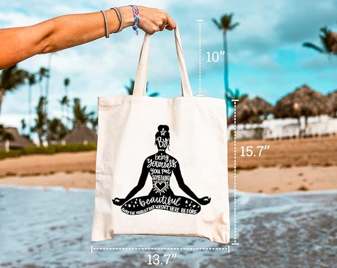 Yoga Canvas Tote Bag for Women Namaste Meditation Reusable Grocery Shoulder Shopping Bags Motivational Girl Power