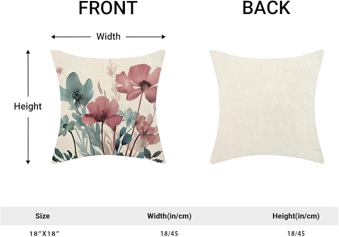 Spring Floral Pillow Covers 18x18 Inches Set of 2 Blue Pink Floral Throw Pillow Covers Outdoor Rustic Summer Flower Decor Pillowcase Farmhouse Decorative Cushion Cover for Home Sofa Couch