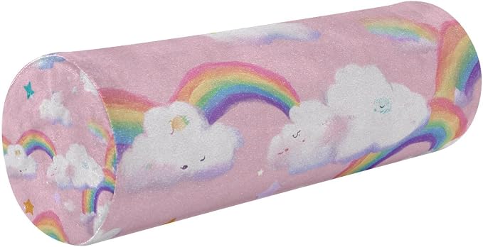 Pink Stars Rainbows Neck Roll Pillow Bolster Round Health Memory Foam Long Cervical Cylinder Pillows with Removable Washable Cover for Body Bed Legs Back Yoga
