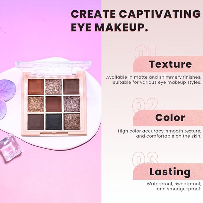 9 Colors Smoky Matte Shimmer Eyeshadow Palette for Women, Nude Rose Gold Light Medium Gray Wine Brown Purple, High Pigmented Primers Powder Palet de sombras de ojos (9 Colors-Dark Brown Purple)