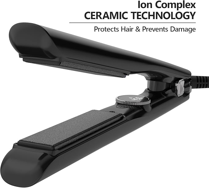 MIRACOMB 1” Flat Iron Hair Straightener Pro - Ceramic Ion Tech, Curls & Straightens Easily, Digital Heat for Precision Styling, Dual Voltage - Perfect Hair Straightening Tool for Travel & Smooth Style