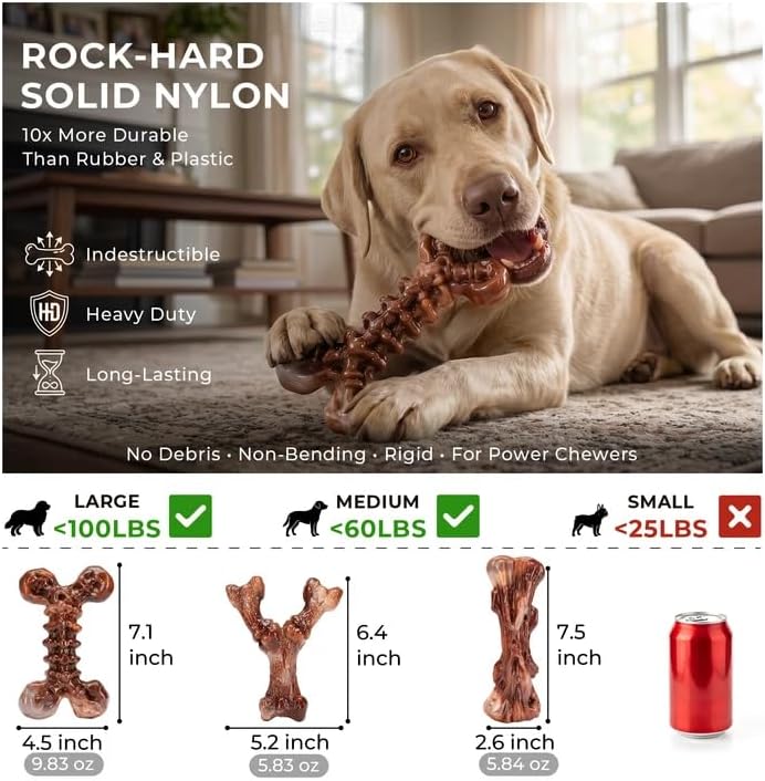 Kseroo 6-Pack Bacon Flavored Dog Chew Toys for Aggressive Chewers, Brown-XL