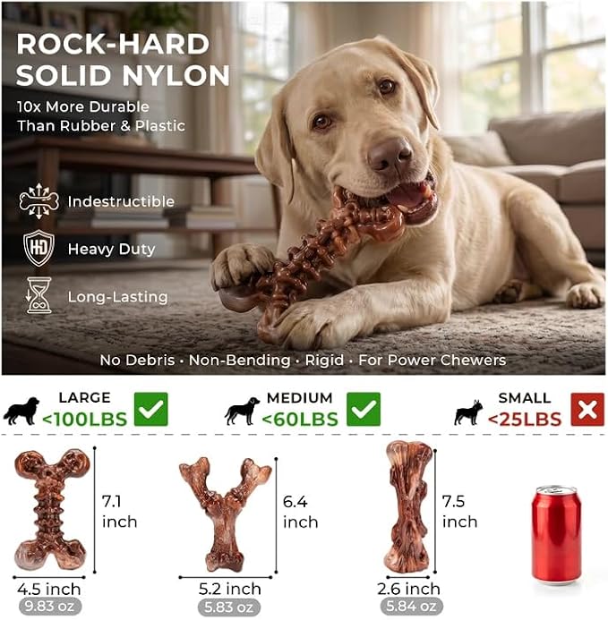 Kseroo 3-Pack Indestructible Dog Chew Toys for Aggressive Chewers,25-100lbs