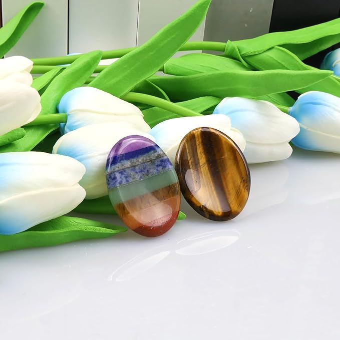 QINJIEJIE Crystals Thumb Worry Stone for Anxiety Healing Crystals Chakra Stone Tiger's Eye Oval Palm Chakra Worry Stones Reiki Meditation Crystal Anxiety Relief Items Gift for Him 2PCS