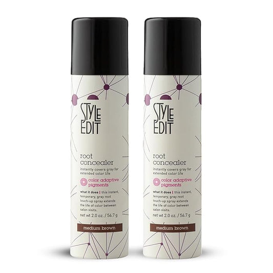 Style Edit Root Concealer Touch Up Spray (Multiple Colors Available) - Instantly Covers Greys And Roots - Professional Salon Quality Grays Cover Up Hair Products for Women Medium Brown 2 Ounce (Pack of 2)