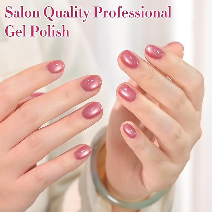 Double Rhythm 15ML Jelly Glass Cat Eye Gel Polish with Magnet Holographic Glitter Shimmer Translucent Sheer Color Salon Soak Off Magnetic Nail at Home (Red Rose-MC1197)