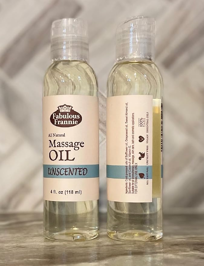 Fabulous Frannie Massage Oil Unscented Natural A Base Oil for Essential Oil or Massage use. Made with Safflower, Grapeseed, Sweet Almond 4oz (Pack of 1)