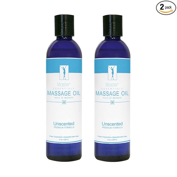 Master Massage Unscented Organic Massage Oil - 8 fl oz, Water-Soluble Blend, Skin-Nourishing Formula, Perfect for Massage Therapy and Home Use, Pack of 2