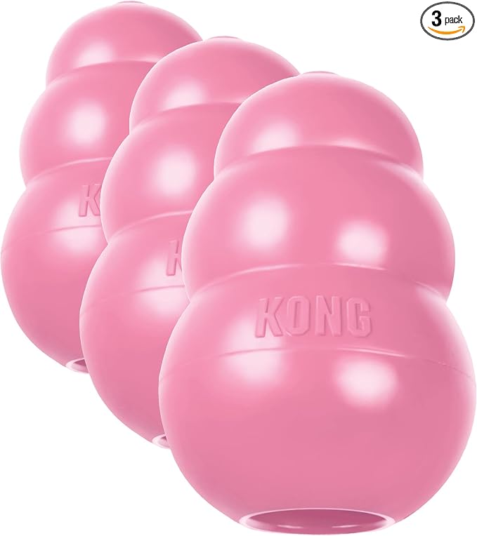 KONG Puppy - Natural Teething Rubber Chew Toy for Dogs - Stuffable Dog Toy for Extended Playtime - Chew & Fetch Toy for Puppies - for XS Puppies - Pink (Pack of 3)