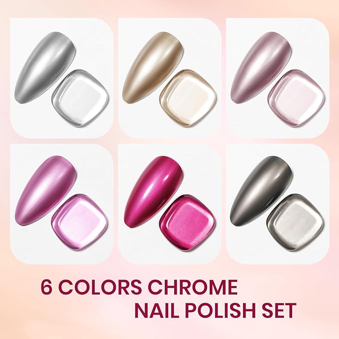 Metallic Nail Polish Set, Mirror Nail Polish Non Gel Quick Dry & High Gloss Chrome Effect Mini Air Dry Nail Lacquer Fingernail Toe Nails for Women Girls Manicure Salon DIY Home
