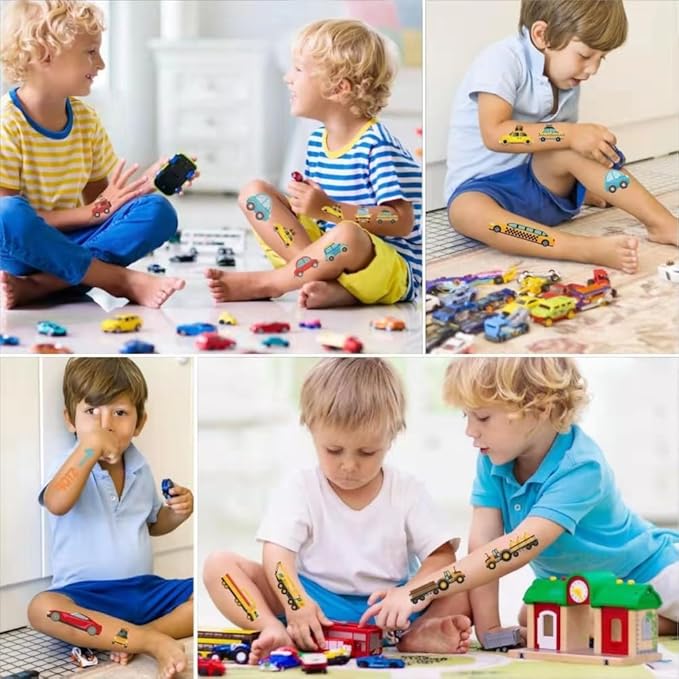 10 Sheets Cartoon Car Temporary Tattoos Digger Fake Tattoos Styles Mixed Bulldozer Tattoos Cute Cranes Construction Trucks Stickers Waterproof Road Sign Tattoo for Kids Boys Girls Body Art Makeup