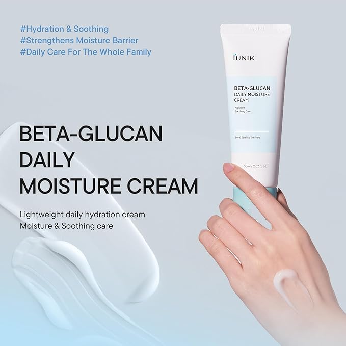 IUNIK Beta-Glucan Vegan Lightweight Non-Sticky Deep Moisture Watery Cream Lotion Daily Moisturizer Quick Absorption Dry Mature Sensitive Fine lines Skin Naturally-Derived Centella Vitamin Korean