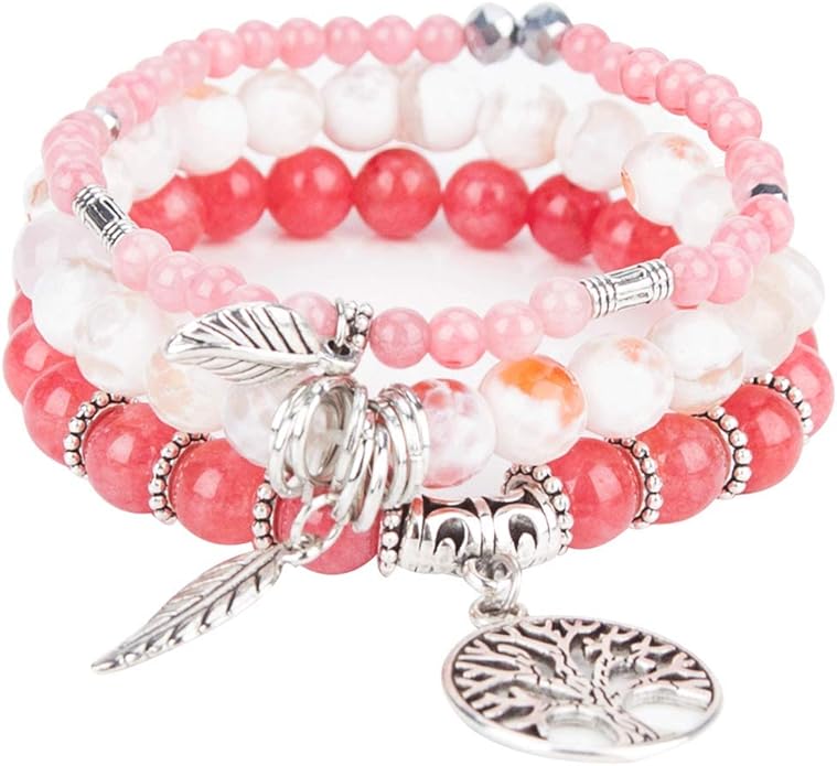 Jardme Healing Crystal Bracelets for Women, 8mm Beaded Natural Stone Stretch Chakra Bracelets Tree of Life Bracelet Jewelry Gifts for Women