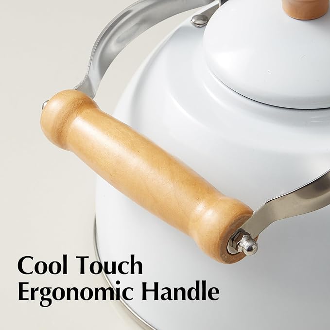 ROCKURWOK Tea Kettle, Tea Pot with Cool Touch Ergonomic Handle, Teapot Food Grade Stainless Steel, Tea Kettle Stovetop, Kettle Teapot, Whistling Tea Kettle, Small Tea Pot, 1.6 Quart (White)